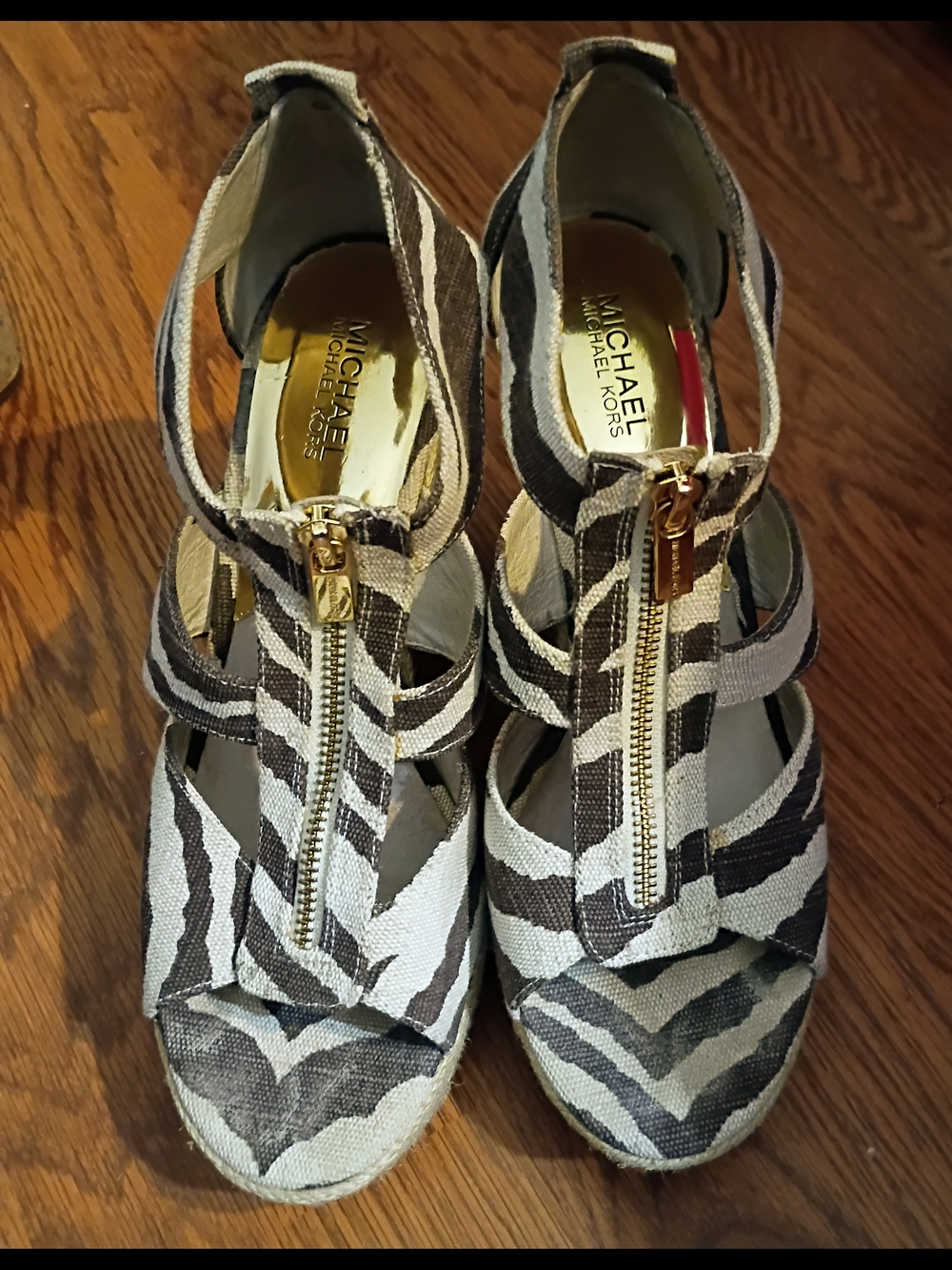 MICHAEL Michael Kors Zebra Espadrille Wedge Sandals - Black & White